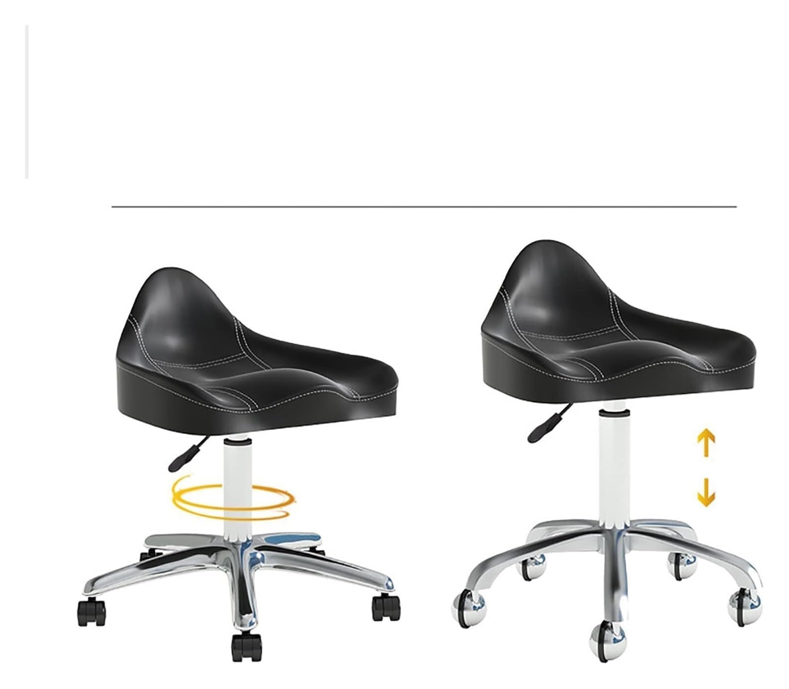 Ergonomiczny taboret siodłowy z kółkami, hydraulicznie obrotowy taboret na kółkach, z regulacją wysokości, do kliniki, dentysty, salonu piękności, tatuażu, biura domowego (biały) (biały)