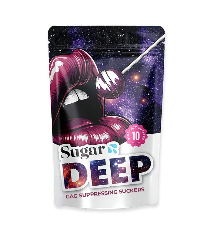 SUGAR SPLASH DEEP Gag Suppressing Sucker Purple Raspberry Flavored - No Gag Reflex - 10 Pack