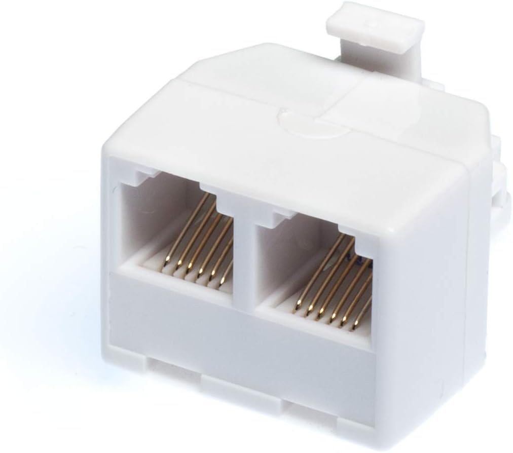 Duplex Jack Phone Wall Adapter - 3 Pack, White - 2-Way Phone Splitter (2 Lines) Wall Jack Phone RJ11 Adapter