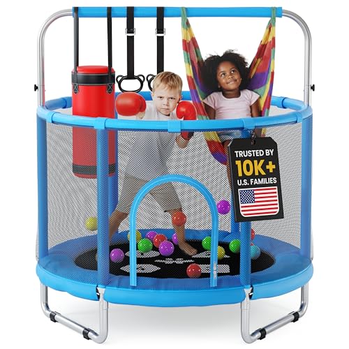 Happin® 55’’ Trampoline for Kids with Safety Enclosure, Indoor & Outdoor Toddler Trampoline, Ultra Safe Design with Multi Activity Accessories, Perfect Toddler Gift for Boys & Girls Ages 1–8