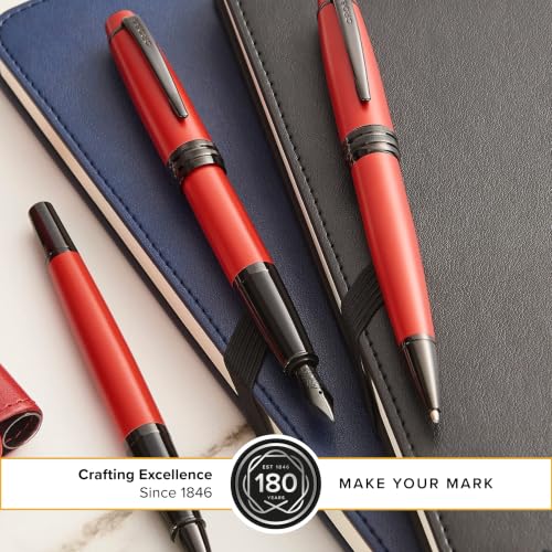 Image of Cross Bailey Matte Red Refillable Fountain Pen - Medium Point, Black Ink, Smooth Writing, Presented in a Premium Gift Box