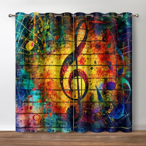 Jekeno Colorful Music Notes and Treble Clef Window Blackout Curtain