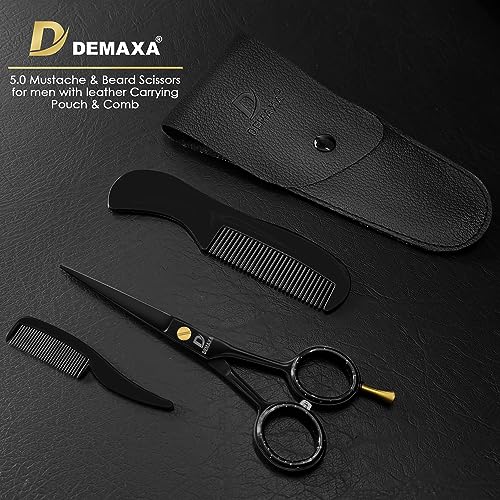 DEMAXA 5" Professional Beard Scissors for men Mustache Scissors with 1 Mustache Comb, 1 Beard Comb & Soft Pouch – Prefect Beard shears mustache kit for All Facial Hair – moustache Grooming kit for Men - Image 5