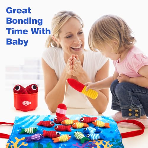 Image of Toddler Montessori Toys for 1-3 Year Old Boy Girl, 23 Pcs Cloth Fishing Game Set with Double-Sided Mat, Learning Toys for Number & Color Sorting, Birthday Gifts for Babies & Toddlers