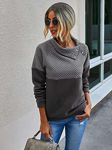Shein Women's Color-Block Cowl Neck Raglan Long Sleeve Casual Tunic Sweatshirts Dark Grey #TOP3