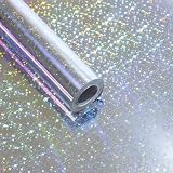Komforbaa Rouleau Papier Cadeau Argenté Étoilé Holographique Métallisé,43 cm × 10 m–Emball...