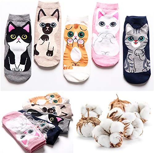 5 Pairs Womens Ankle Socks Cute Animal Cat Dog Funny Cotton Ladies Socks for Women Girls Gifts(one size/pink)