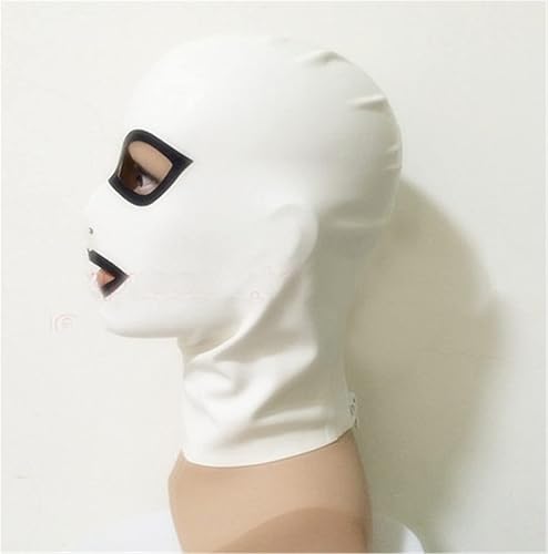 Miniatura 2 de Capucha de látex blanco con cremallera trasera de ribete negro ojos abiertos boca máscara de goma Club Wear disfraz