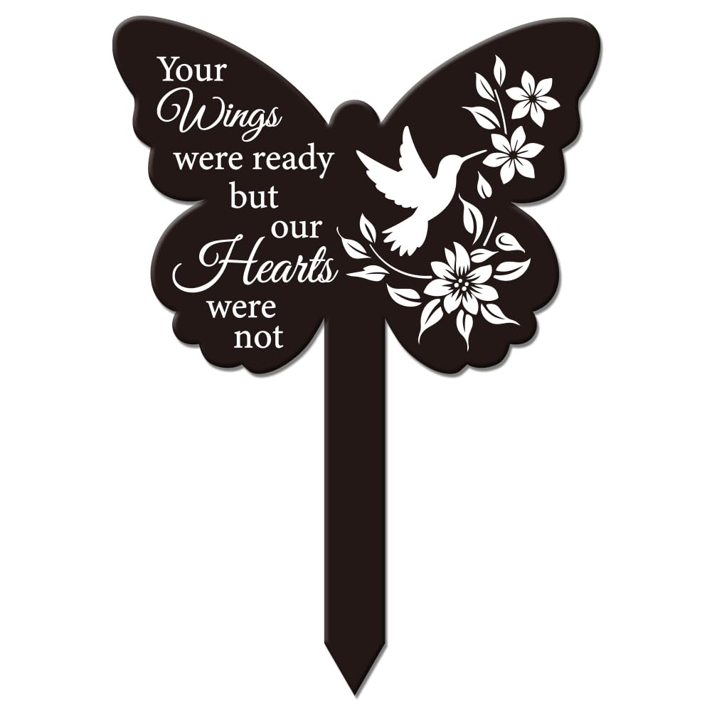 GLOBLELAND Butterfly Shaped Hummingbird Flowers Garden Stake Memorial Remembrance Plaque for Cemetery