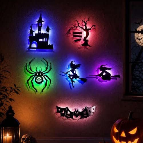 Coloday 8-Piece LED Bat Witch Halloween Clings