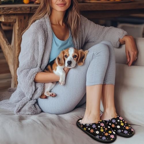 Jeiento Women's Indoor Bedroom Slipper Daisy Floral Soft Non Slip Closed Toe House Slippers4