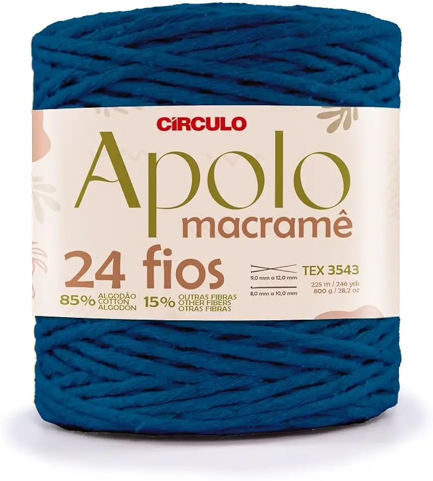 Barbante Apolo Macramê 600g Círculo – Ideal para Macramê, Crochê e Artesanato em Geral (2775-Azul Bic)