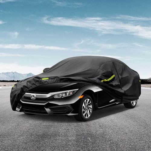 Image of Kaugung 7 Layers Car Cover Custom Fit Honda Civic Sedan from 1995 to 2025, Waterproof Car Cover All Weather for Automobiles Outdoor Indoor with Zipper Door, Sun Rain Dust Snow Protection.Black