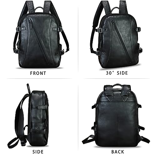 IVTG Genuine Leather Backpacks for Men Vintage Handmade High Capacity Leather Rucksack Casual Daypack Retro Knapsacks (Darkgrey)4