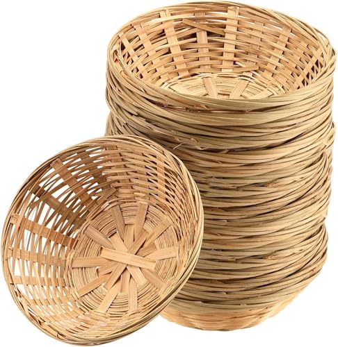 ZVNILAWQ Bamboo Bread Basket Set of 12 Round Natural Bamboo Wicker Bread Basket for Bread Fruit Snack Storage