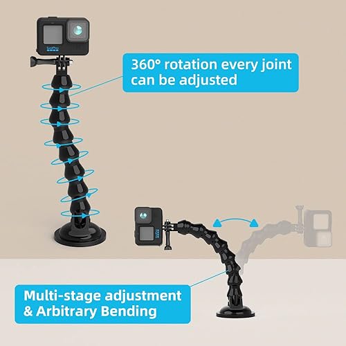 Miniatura 4 de SUREWO Soporte flexible para cámara con ventosa de cuello de cisne compatible con GoPro Hero 13 Negro, Hero 12111098765 Negro, DJI Osmo Action 5