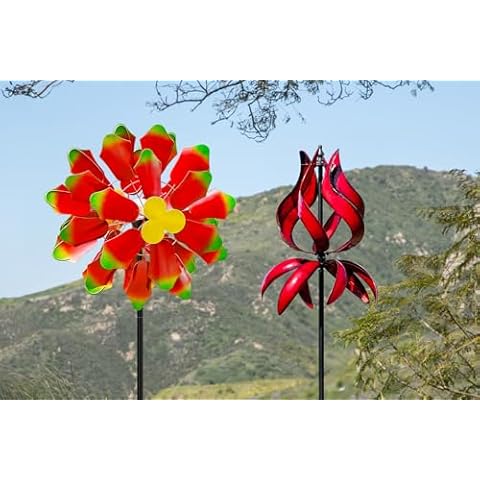 Cyan Oasis Red Tulip Garden Wind Spinner & Blossom Solar Yard Wind Spinner Cover