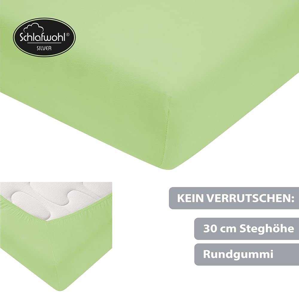 Sábana bajera ajustable 160 x 200 cm certificado ÖkoTex Standard 100 con goma antideslizante en todo el contorno sábana bajera de algodón con 30 cm de trabilla • Color verde kiwi