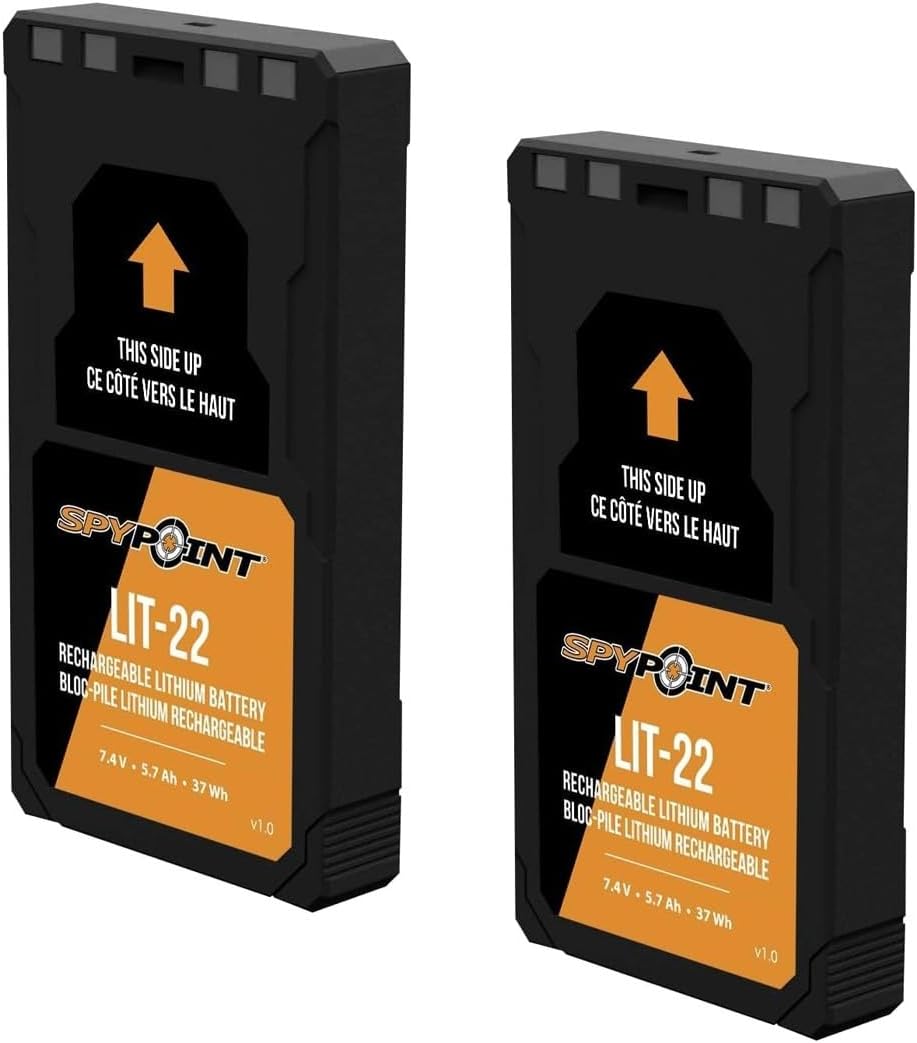 SPYPOINT Rechargeable Lithium Battery 2 Twin Pack for Flex Flex G-36 Flex-M Flex-S Flex-Dark Flex-S-Dark All Flex Series Cellular Trail Cameras LIT-22 Twin with USB-C Charging Cable