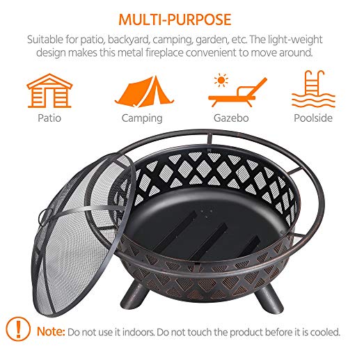 Yaheetech 36 Inch Outdoor Round Fire Pit - Backyard Patio Garden Stove Bonfire Wood Burning Firepit For Outside With Spark Screen And Poker #TOP4