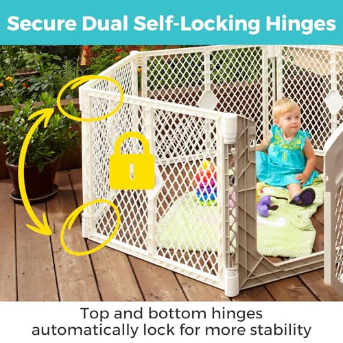 Toddleroo by North States - Superyard Ultimate Play Yard: Freestanding 6-Panel Baby Playpen with Door - Indoor or Outdoor Use - Made in USA - Encloses Up to 18.5 Square Feet - 26 Inches Tall - Ivory