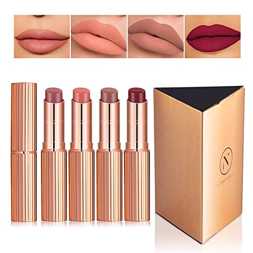 Matte Lipstick Set, NAQIER 4PCS Nude Moisturizer Smooth Lip Stick, lipstick Gift sets for women