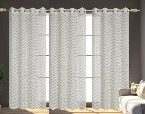 Image of Sheer Net Curtains for Window 5 Feet Long Set of 3 Pcs for Living Room Pooja Room Semi Transparent Curtains, 4 Feet X 5 Feet, Pack of 2 Pcs, Cream Color