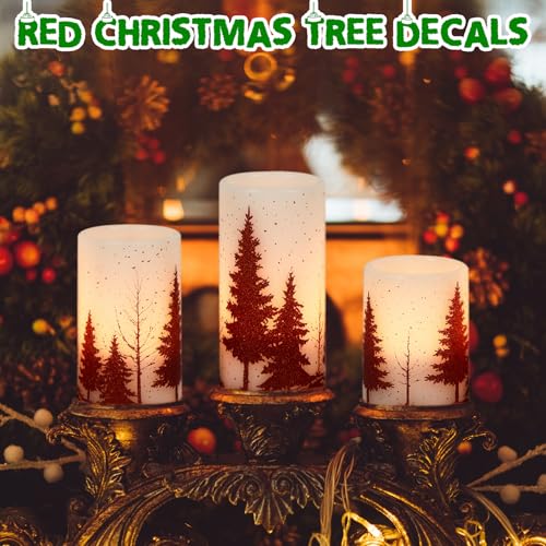 Image of GenSwin Christmas Flameless Candles with Timer, Red Christmas Tree LED Flickering Candles Real Wax, 3 Pack Pillar Fake Candle for Winter Indoor Fireplace Christmas Decor Table(D3 inch x H4 inch5 inch6 inch)