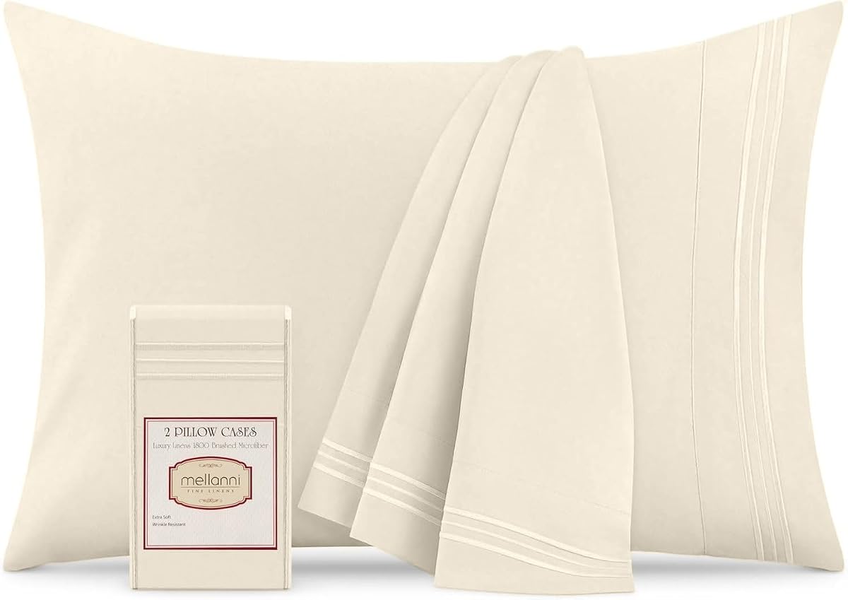 Fundas de almohada Mellanni: lujosas, extra suaves | Fundas de almohada refrescantes - 2 fundas de almohada de la colección Iconic - Cierre de sobre (Standard/Queen 20" x 30", Golden Ivory)
