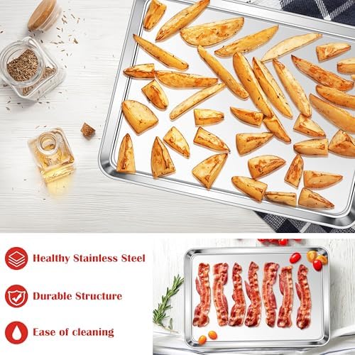 E-far Cookie Sheet for Baking, 18”x13” Stainless Steel Baking Sheet Pan for Oven, Large Non Toxic Metal Baking Tray for Cake Cookies, Healthy & Rust Free, Mirror Finish & Dishwasher Safe, 1 Pack - Thumbnail 3