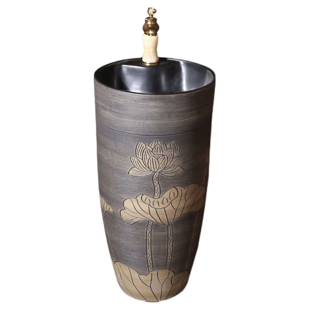 Rkvxcjhdr A Pedestal Sink Pedestal Sink Ceramic Freestanding Washbasin Bathroom Lotus Pedestal Basin One-Piece Pedestal Combo Sink With Faucet Bathroom Sinks