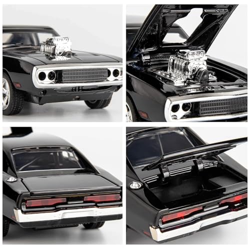 Image of Exclusive Alloy Metal Pull Back Die-Cast Car Diecast Metal Pullback Toy Car with Openable 6 Doors,Light Music Boys Gifts Toys (Fast & Furious 7 Dodge Charger - Black)