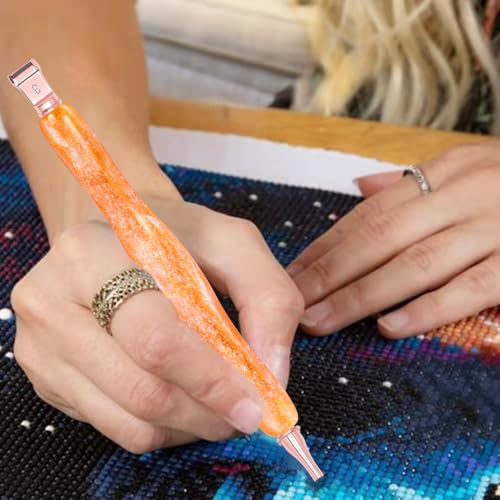 Image of Praise V Do Diamond Painting Art Drill Pen Kit with Screw Stainless Steel Rose Metal Tip Nibs Placers Roller Tool Accessories, Ergonomic Diamond Art Pen for 5D Diamond Paint Bead Dot Amber