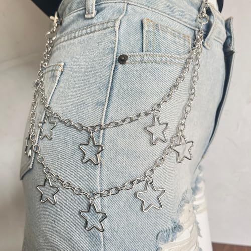 QWALIT Y2K Star Pants Chain for Men Jean Chains for Women Pocket Chain for Pants Biker Hip Punk Chains Y2K Jewelry for Women Accessory Silver Trendy Fashion for Music Festival Concert Cosplay2