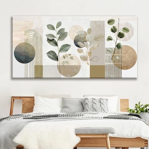Image of TAIJXAGSG Large Boho Green Wall Art For Living Room 29x58 In Green Botanical Boho Wall Art Modern Sage Bohemian Canvas Art Wall Decor Natural Abstract Geometry Lines Prints Picture Ready To Hang