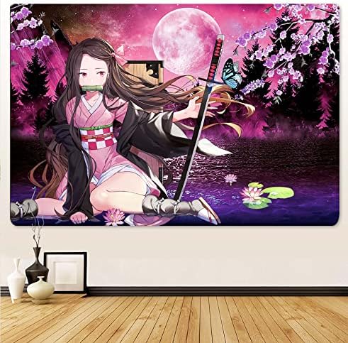 RAGING RHINO Demon Slayer Tapestry Anime Tapestry Cartoon Poster Background Tapestry Wall Hanging for Living Room College Dormitory Room Home Decoration 60x40 Inches(Butterfly Girl Demon Slayer)