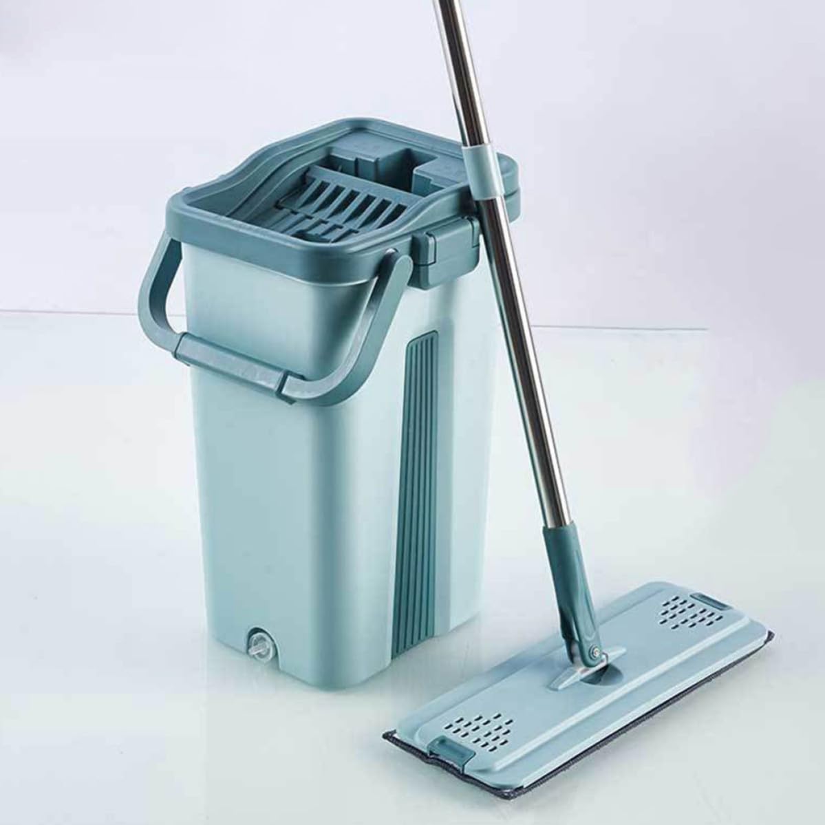 GALPADA Mini Trapeador sin Lavado Cubo para Limpieza Hogar, Trapeador de Microfibra Mango de Acero Inoxidable y Diseño Práctico para Uso Húmedo y Seco