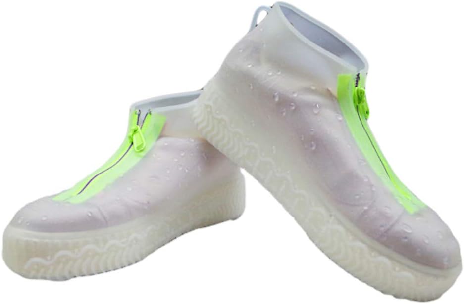 Reusable Silicone Waterproof Shoe Covers, Upgrade Silicone Shoe Covers with Zipper No-Slip Silicone Rubber Shoe Protectors for Men and Women (M, White)