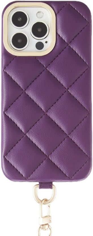 Luxury Elegant Leather Metal Camera Lanyard Phone Case for iPhone11 12 13 14 15Pro Max Phone Holder Case Cover,Purple,for iPhone 14pro