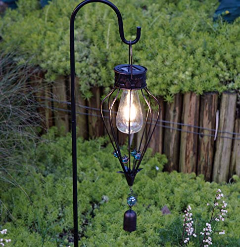 Hanging Solar Lantern Lights Outdoor Decorative for Garden Yard Patio Porch. Garden Decor Solar Powered, with Wind Chime & Filament Bulb