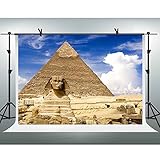 FHZON 7x5ft Majestic Egyptian Pyramid Photography Backdrop Face Image Blue Sky White Clouds Background Themed Party YouTube Backdrops Photo Booth Studio Props FH1347