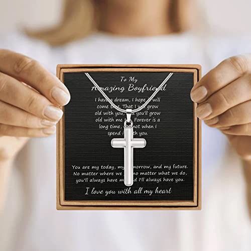 Joycuff Cross Necklace For Boyfriend Men Silver Cross Pendant Birthday Anniversary Necklace For Men Simple Stainless Steel Jewelry #TOP6