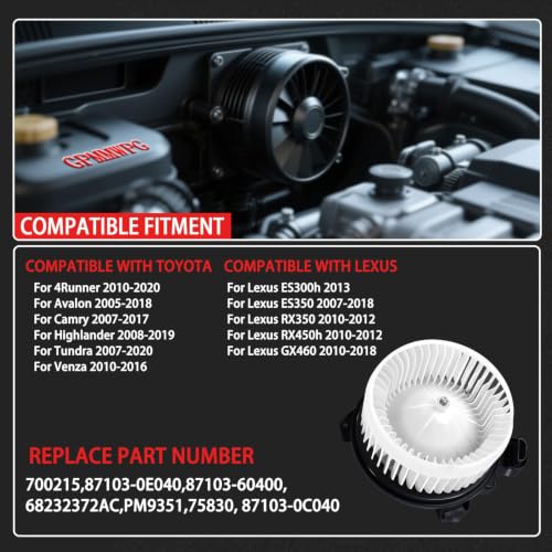 Image of 700215 Front HVAC Heater Blower Motor Fan Compatible with Toyota for Tundra /Camry /Highlander /Avalon /Venza /4Runner, for Lexus GX460 /ES350 /RX350 /RX450h /ES300h
