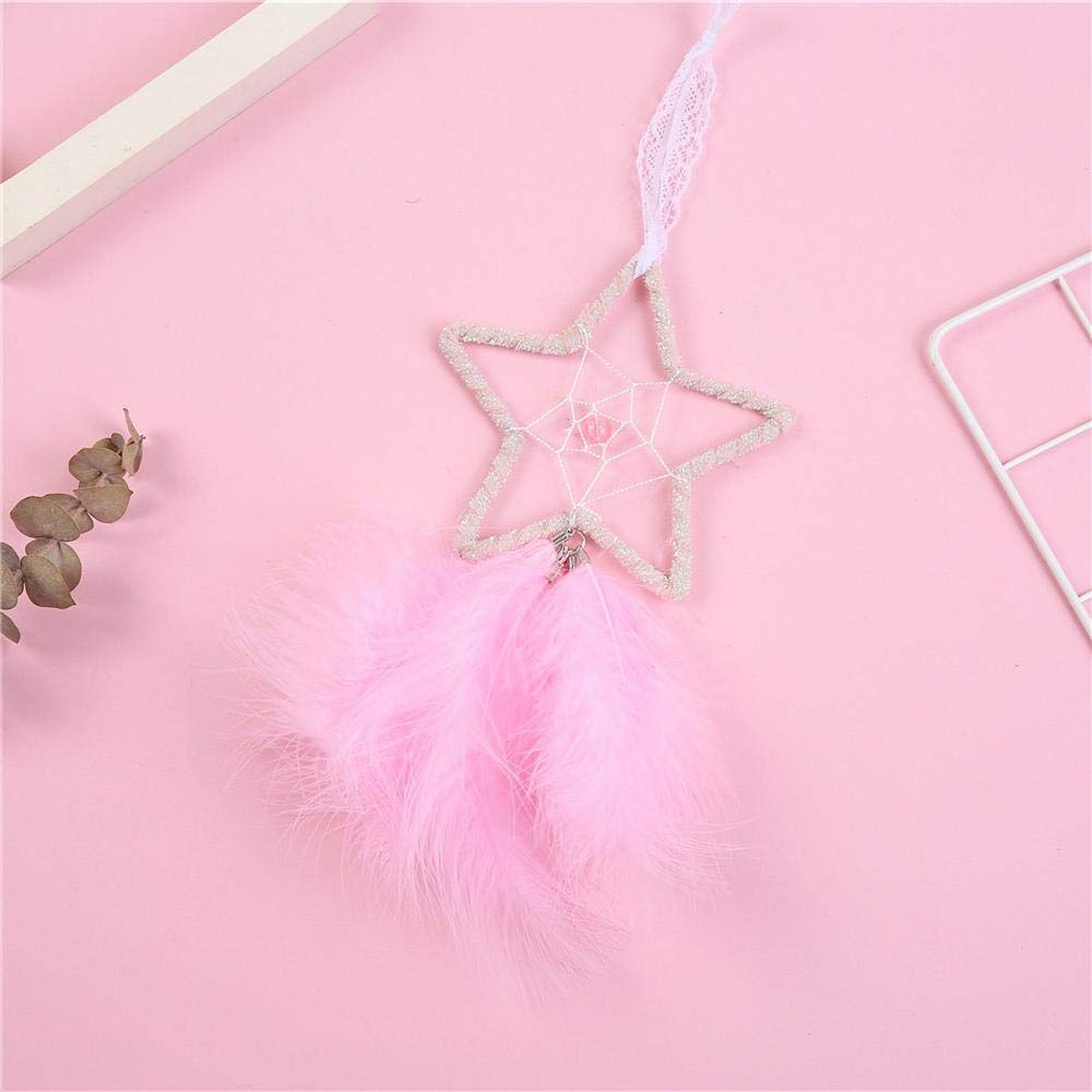 Rails Petite Étoile Attrapeur de Reves Plume Rose Attrape Reve Fait à la Main Loisir Creatif Attrape Reve pour Chambre d'enfants,23x9.5cm