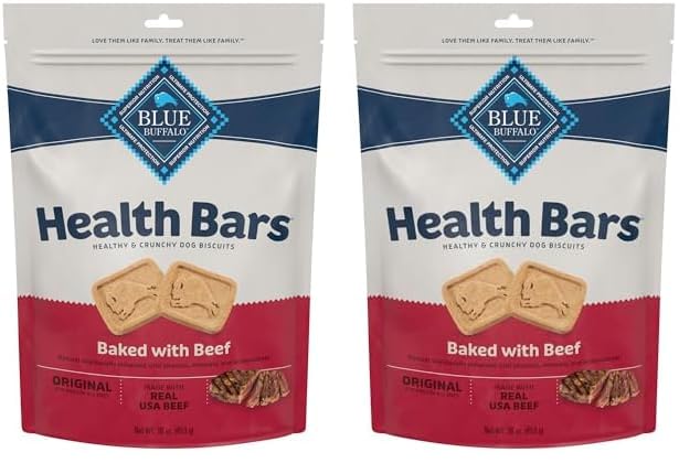 Blue Buffalo Health Bars Natural Crunchy Dog Treats Biscuits, Beef 16-oz Bag (Pack of 2)