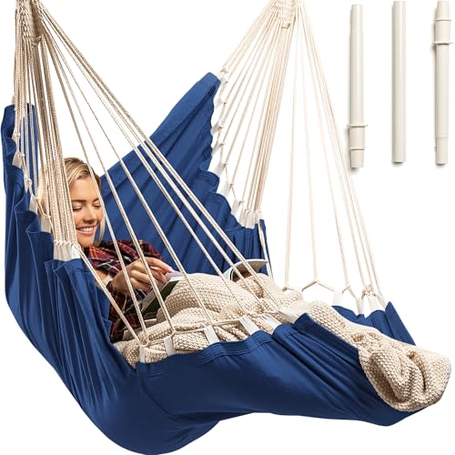 Image of Hanging Hammock Chair Swing - Hanging Chair Outdoor & Indoor - Hammock Swing Chair - Quick & Easy Setup with Hardware Kit - Durable & Spacious Full Body Support - Holds 440 Lbs