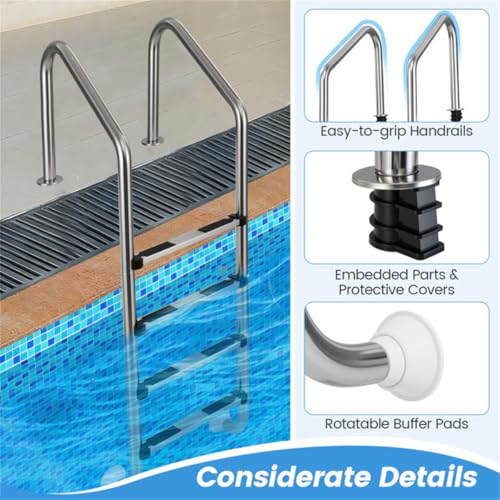 Escalera para piscina con 4 peldaños de acero inoxidable miniatura 6