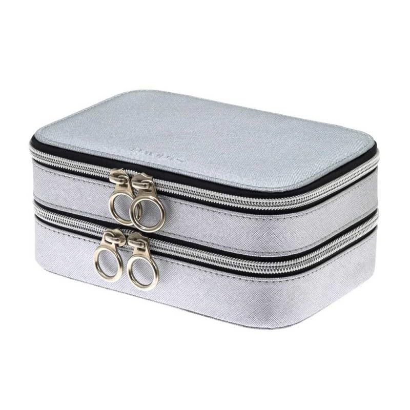 Davidts Zip'n go - Joyero doble con cremallera (18 x 12 x 8 cm), color plateado, plata, 18 x 12 x 8 cm, Joyero