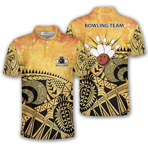 DnDeez Custom Bowling Shirts for Men, Personalized Bowling Jerseys for Team with Name Tribal 28, Extra Large Yellow