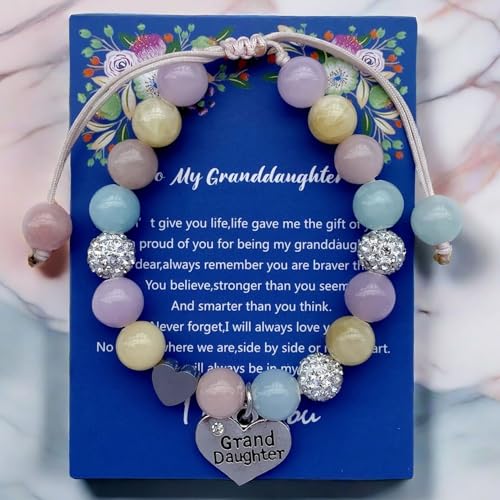 Dolon Handmade Rhinestone Crystal Multi Color Stones Beaded With Heart Granddaughter Charm Bracelet Gift Adjustable For Birthday Holiday Christmas thumb #4